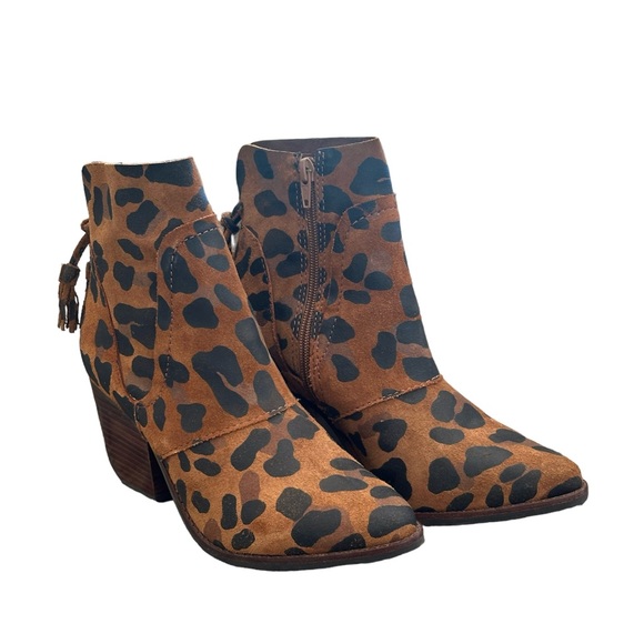 Matisse Womens Laney Western Booties 7 M Leopard Leather Animal Print Heeled - Picture 3 of 6
